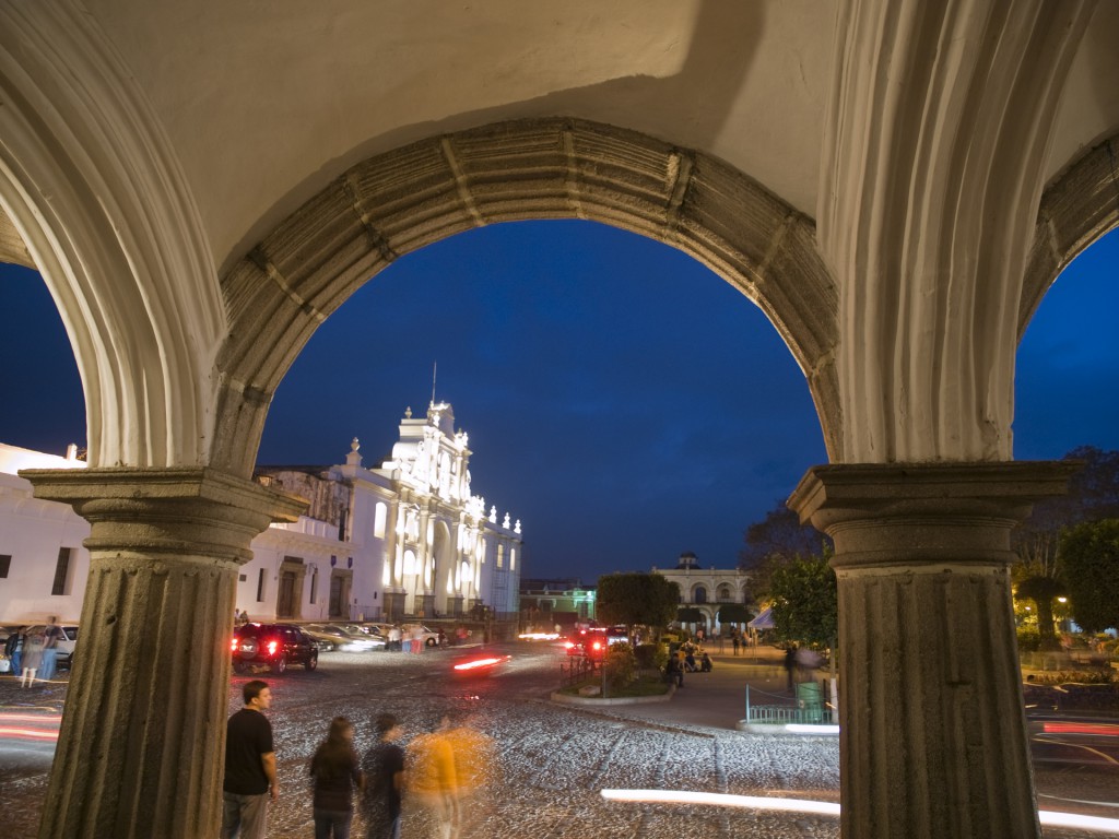 The Cathedral and central plaza in Antigua, Sacatepequez, Guatemala