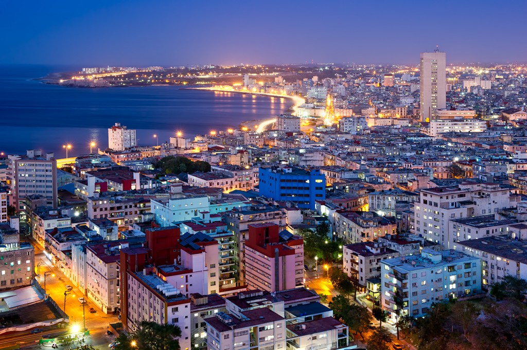 The city of Havana photographed during the blue hour.