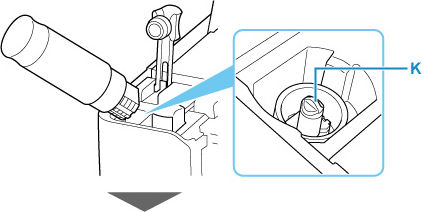 Slowly stand the bottle upside down, and push the bottle into the inlet (K)